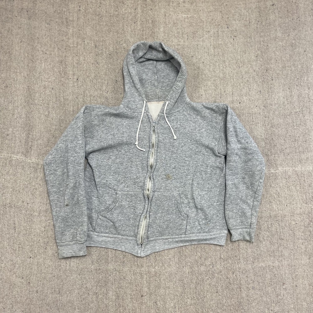 vintage thermal zip up hoodie mens small Gray 1960s blank